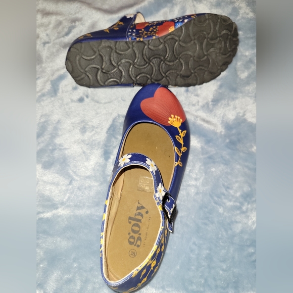 🌷 Goby Blue Poppy Print Handpainted Vegan Shoes Maryjanes Size 38 Worn Once - Picture 6 of 7